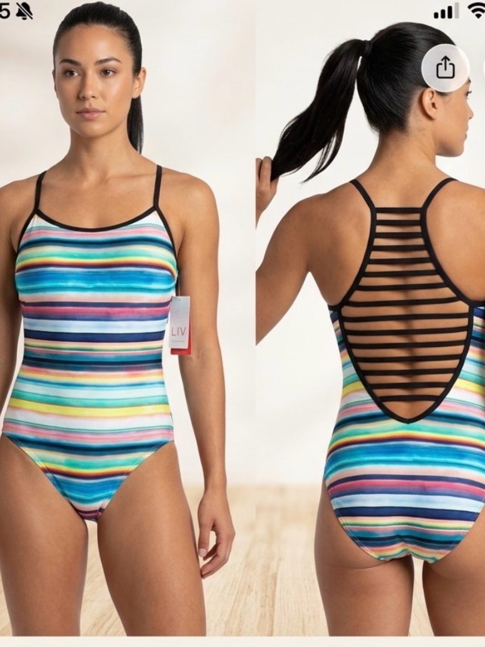 NWT Women’s  One-Piece Swimsuit - Multicolor Stripe strappy back size L